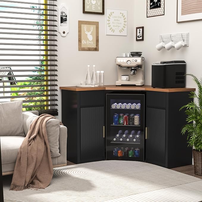 GDLF Corner Bar Cabinet with Fridge Space, Corner Coffee Bar Station with - Image 3