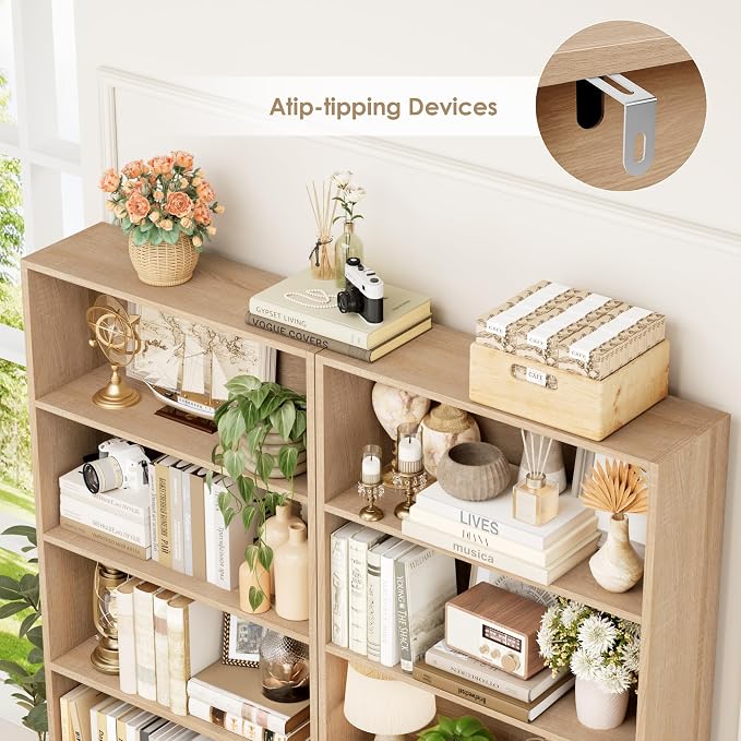 FOTOSOK 6-Tier Open Bookcase and Bookshelf Set of 2, Freestanding Display - Image 5