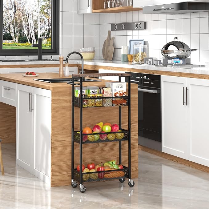 XYZLVSI Slim Storage Cart 4 Tier Narrow Kitchen Rolling Cart on Wheels - Image 7
