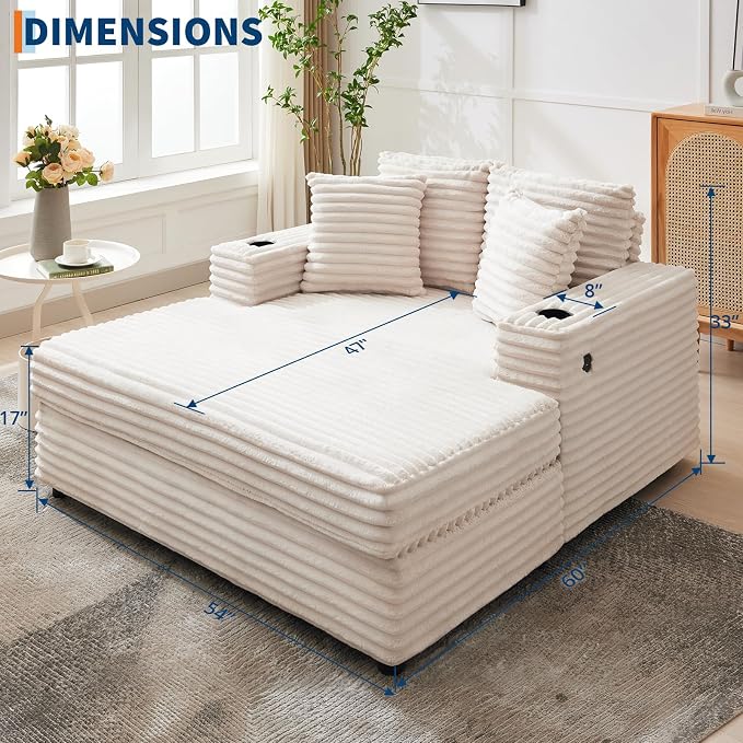 IDEALHOUSE 60" Oversized Chaise Lounge Chair Indoor, Comfy Corduroy Lounge Sofa - Image 2