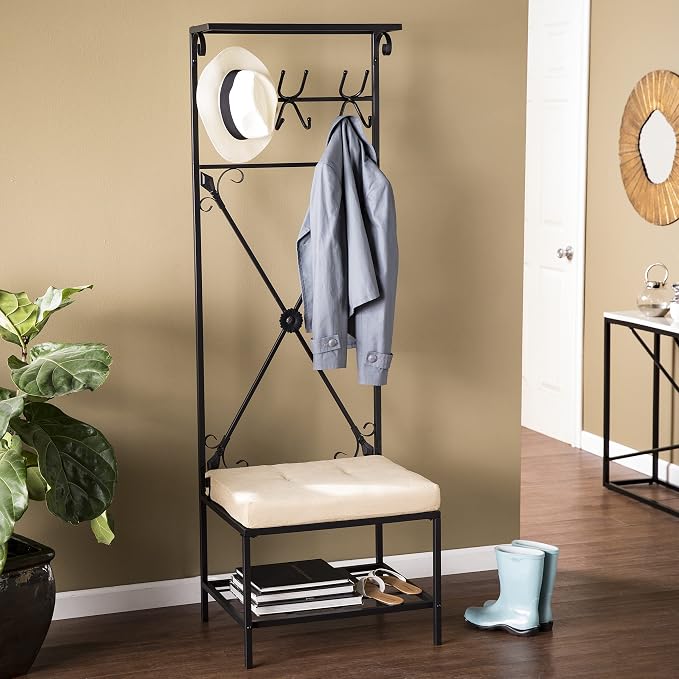 SEI Furniture - Dovanti Entryway Storage Rack & Bench Seat - Transitional Design - Image 4