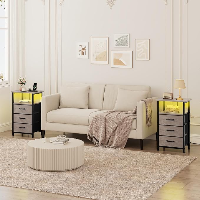 Vagusicc Night Stand with Charging Station, LED Nightstand - Image 7