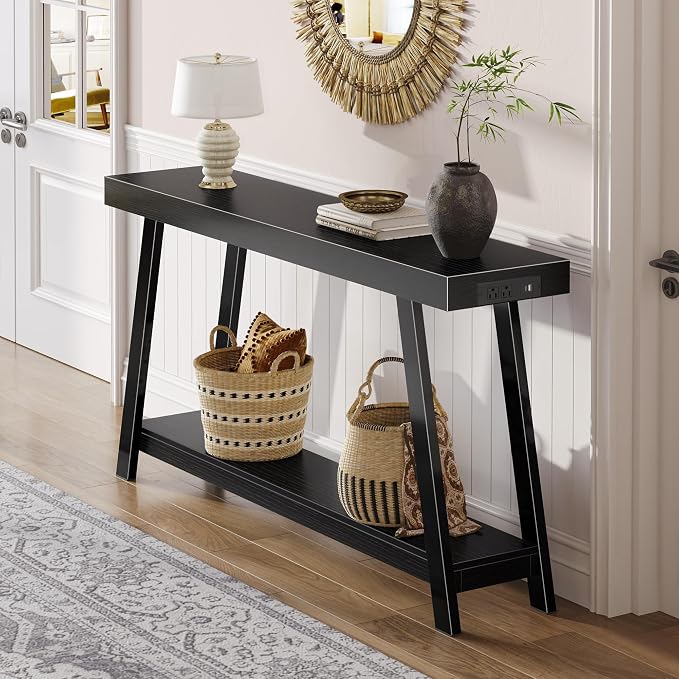 Huuger Console Table with Charging Station, USB-C Port, 2 Tiers Entryway Table - Image 8