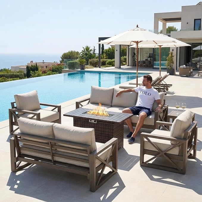 UDPATIO Aluminum Patio Furniture Set, Faux Wood Grain Modern Outdoor Furniture - Image 6