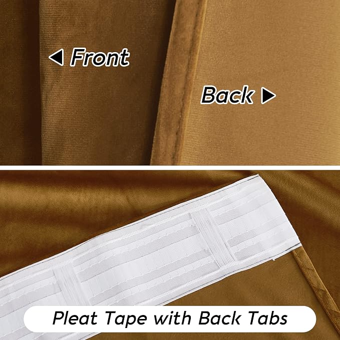 RYB HOME Gold Brown Velvet Curtains 72 inches - Image 6