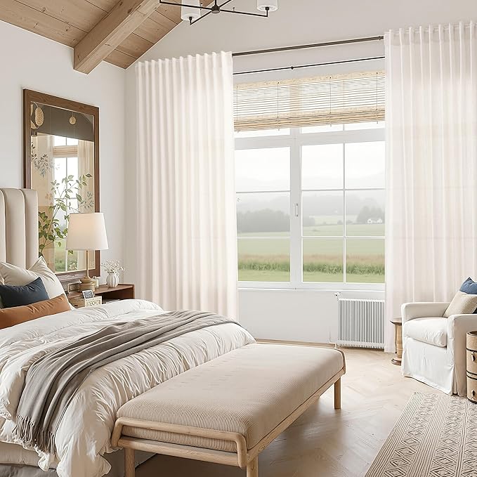 Nanspring Ivory White Linen Curtains 63 Inches Long - Image 7