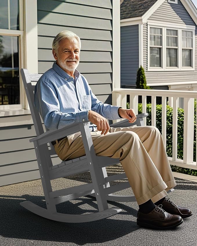 SERWALL Oversized Outdoor Rocking Chair Set of 4, HDPE Rocker - Image 8