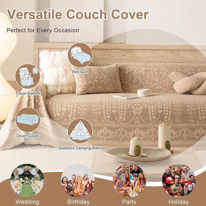 VClife Vintage Floral Bohemain Couch Cover, Soft Breathable Chenille Sofa Cover - Image 8