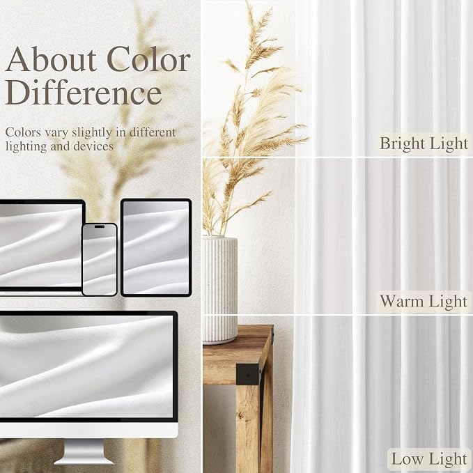 Nanspring White Linen Curtains 109 Inches Long - Image 3