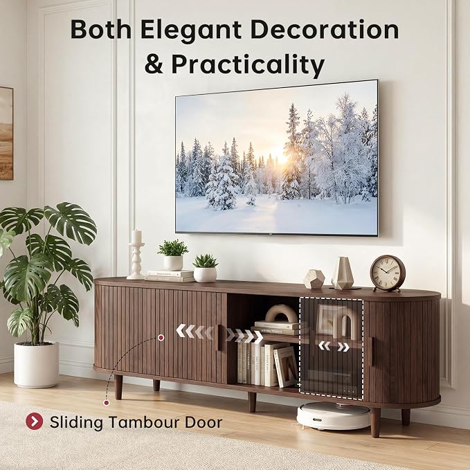 65" Mid Century Modern TV Stand, Wood TV Consoles - Image 4