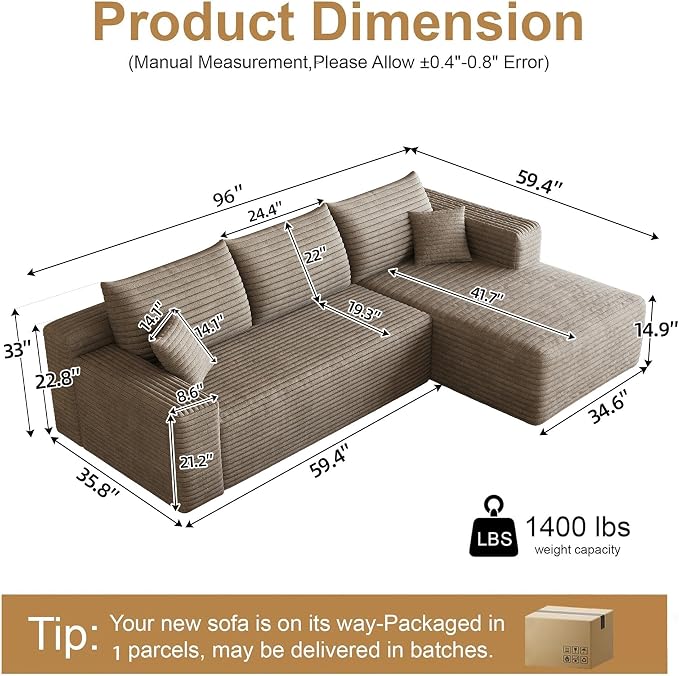AUGOP 96" Sectional Couches for Living Room Modern Modular Sofa - Image 2