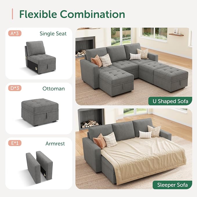 HONBAY Modular Sectional Couch Sleeper Sofa Bed - Image 4