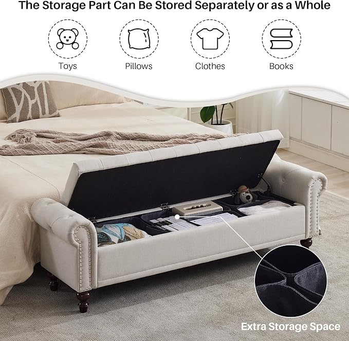 SOFTHION Storage Bench for Bedroom, Upholstered Linen Storage Ottoman - Image 6