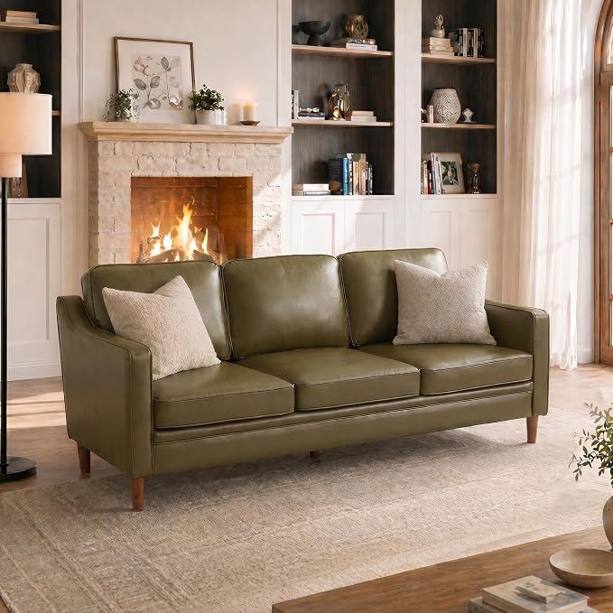 Kingfun 80" Faux Leather Sofa, 3 Seater Couch, Mid Century Modern Couches by KINGFUN-Anexcitingoption