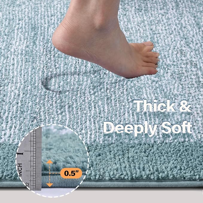 Bathroom Rugs 24x17 Non Slip Washable, Dusty Blue Bath Mat - Image 4