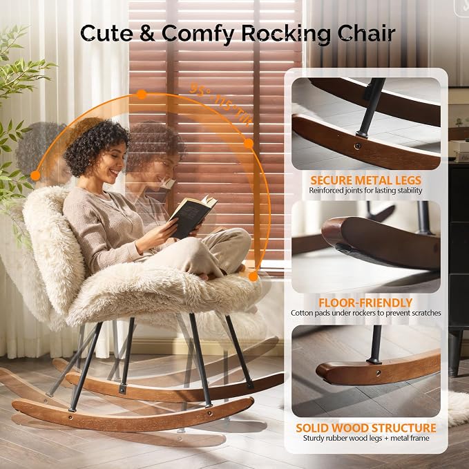 VINGLI 25.6" Extra Wide Criss Cross Nursery Rocking Chair, Cute Curved 115° - Image 4