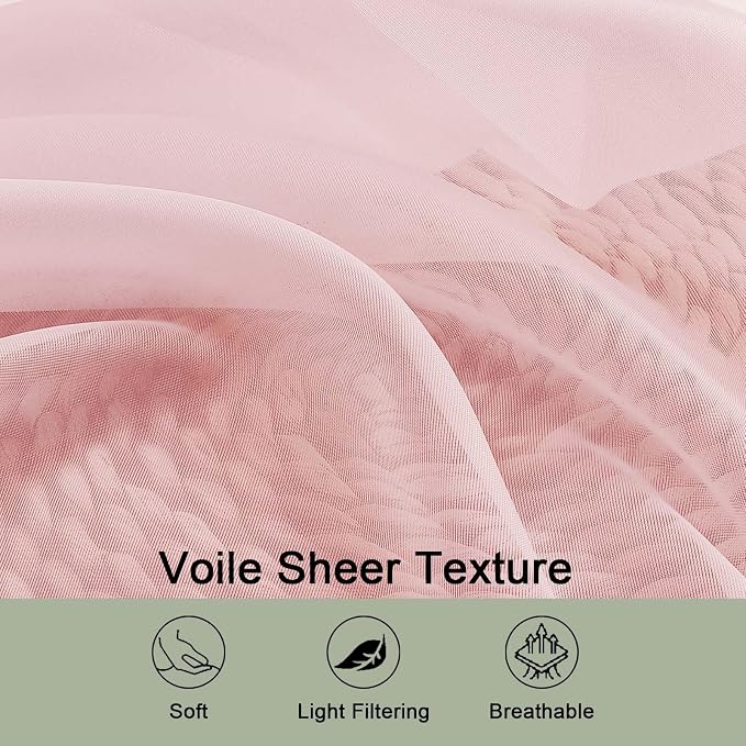OWENIE Sheer Blush Curtains 108 Inches Long - Image 3