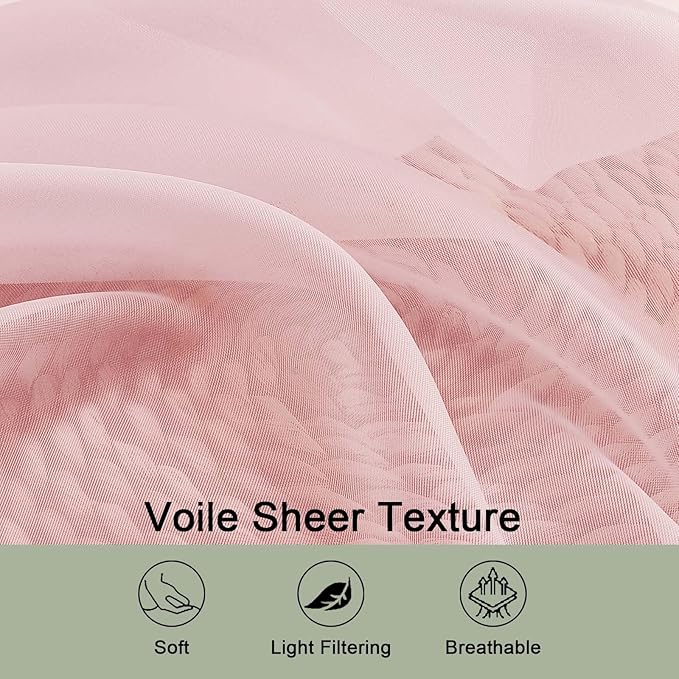 OWENIE Sheer Blush Curtains, Sheer Curtains 63 inch Length 2 Panels Set - Image 3