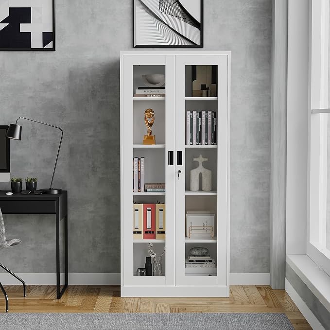 Glass Display Cabinet With Doors, 4 Adjustable Shelves - Image 7