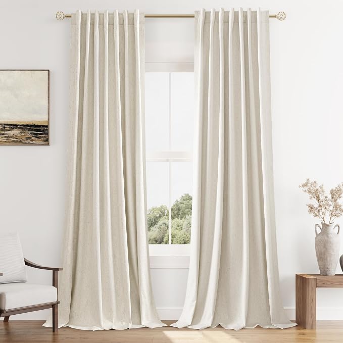 Guken 100% Blackout Linen Curtains 100 Inch Length 2 Panels Set by Guken