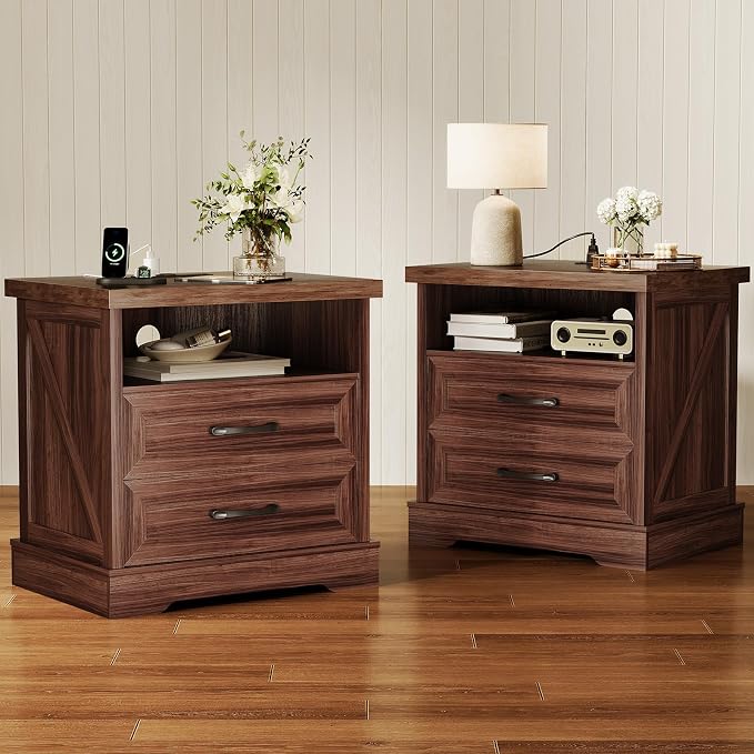 AODK 24 Inch Farmhouse Nightstand Set of 2, Bedside Tables by AODK