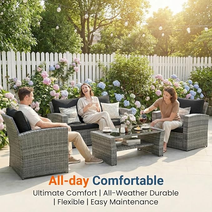 Wisteria Lane Patio Furniture Set, Wicker Outside Outdoor Furniture - Image 4