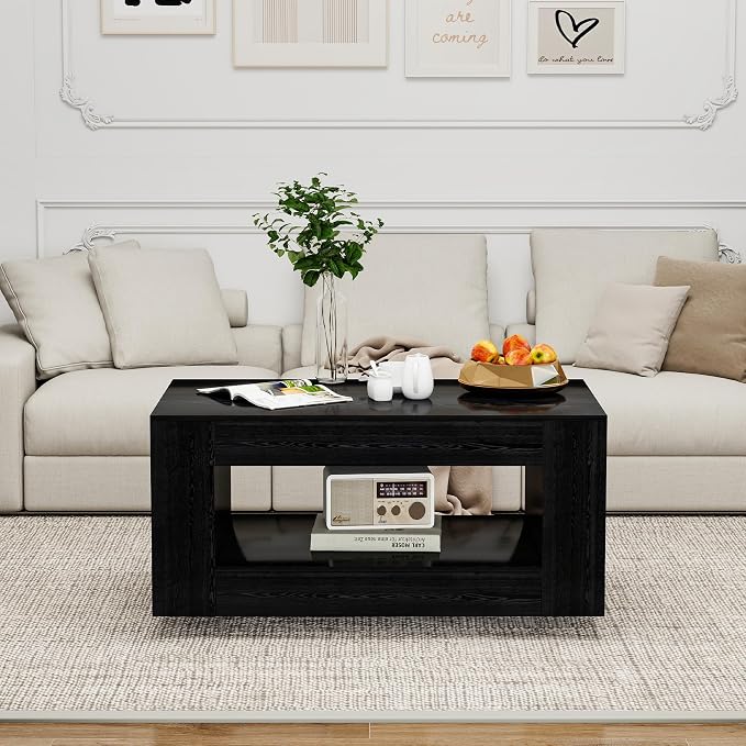 39" Wood Coffee Table for Living Room, Sides Storage - Image 7