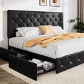Allewie King Size Black Metal Faux Leather Platform Bed Frame by Allewie