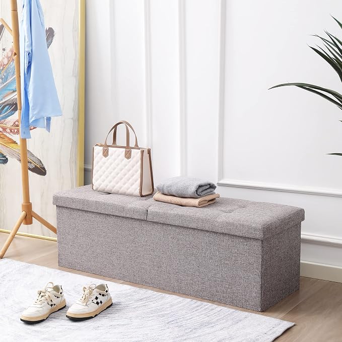45.3 Inches Foldable Seat Footrest Shoe Bench End of Bed Storage - Image 5