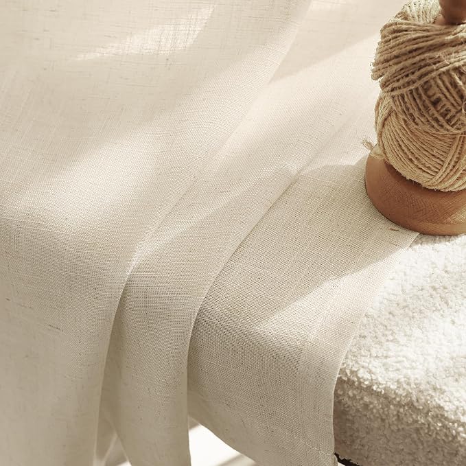 Faux Linen Beige Curtains 94 inches Long - Image 3