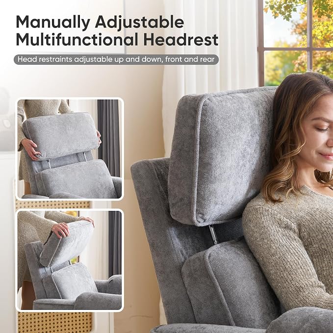Oversized Power Recliner Chair, Chenille Glider Rocking Nursery Chair - Image 5
