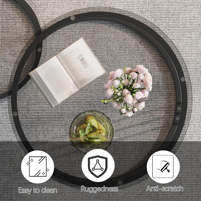 Garden 4 you Nesting Coffee Table, 23.6" Round Coffee Table Set of 2, Glass - Image 5