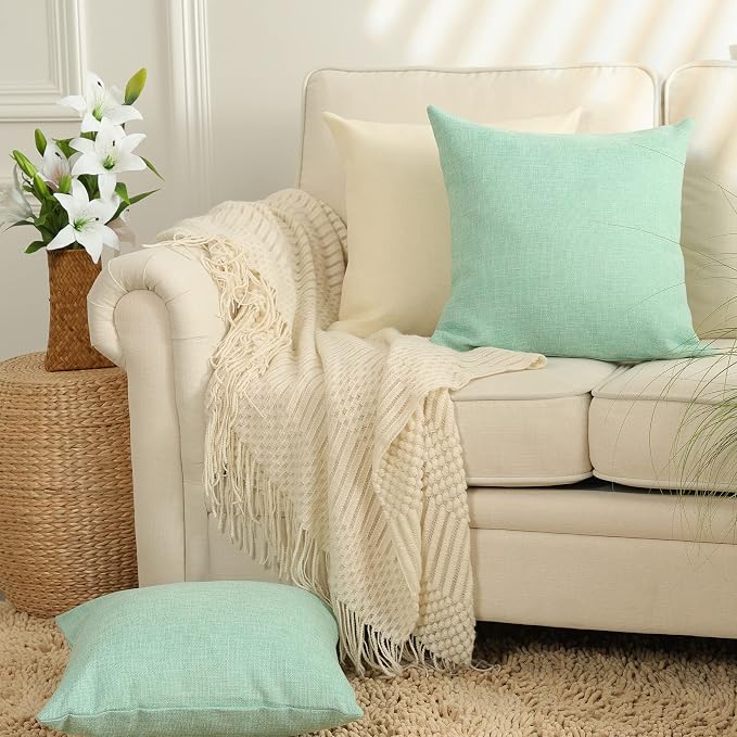 Stellhome Pack of 2 Spring Burlap Throw Pillow Covers Farmhouse Linen Cushion - Image 6