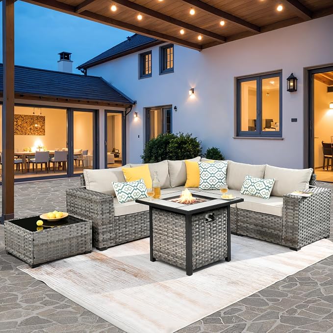 ovios 7 Pieces Patio Furniture Set, Outdoor Wicker Sectional Sofa by OVIOS