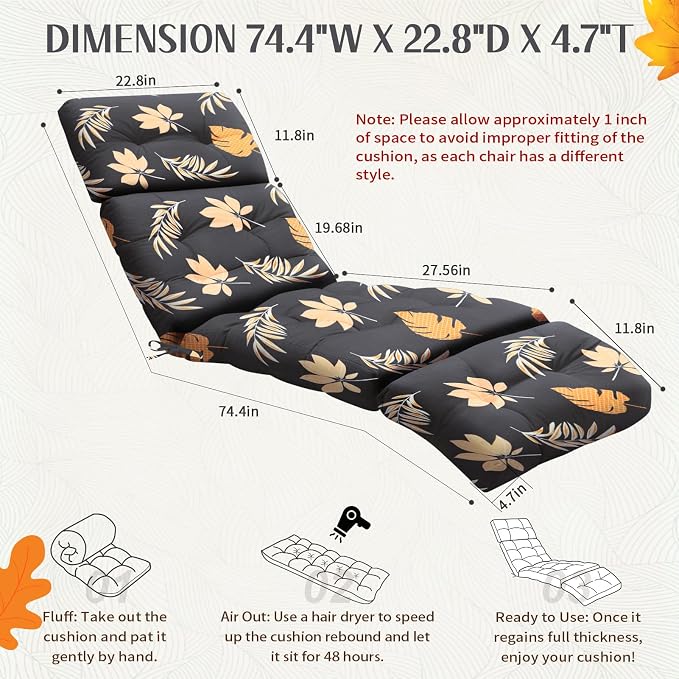 EverPine Outdoor Chaise Lounge Chair Cushion 74.4 x 22.8 x 4.7 Inch, Patio - Image 2