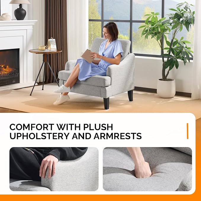 VINGLI Linen Fabric Accent Chairs Set of 2, Comfy Sofa Chair Living Room - Image 3