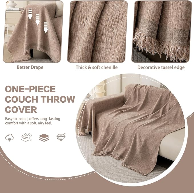 DREAMINGO Modern Chenille Couch Cover Blanket Washable Sofa Covers - Image 3