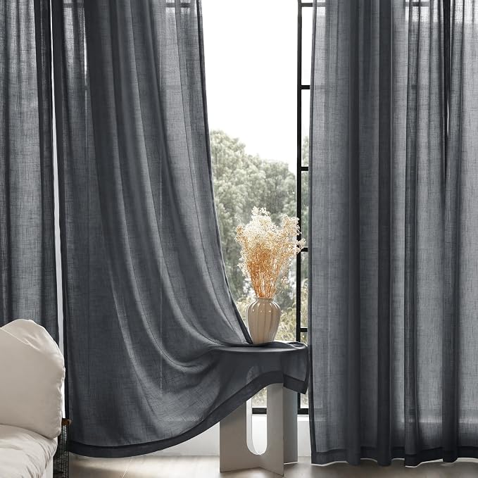 Dark Gray Curtains for Living Room Back Tab Modern Farmhouse Semi Sheer Gray - Image 7