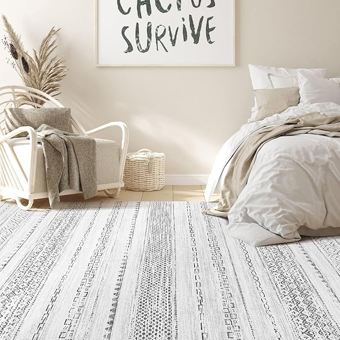 Nakagishi Area Rug Living Room Rugs: 4X6 Machine Washable Boho Large Neutral - Image 4