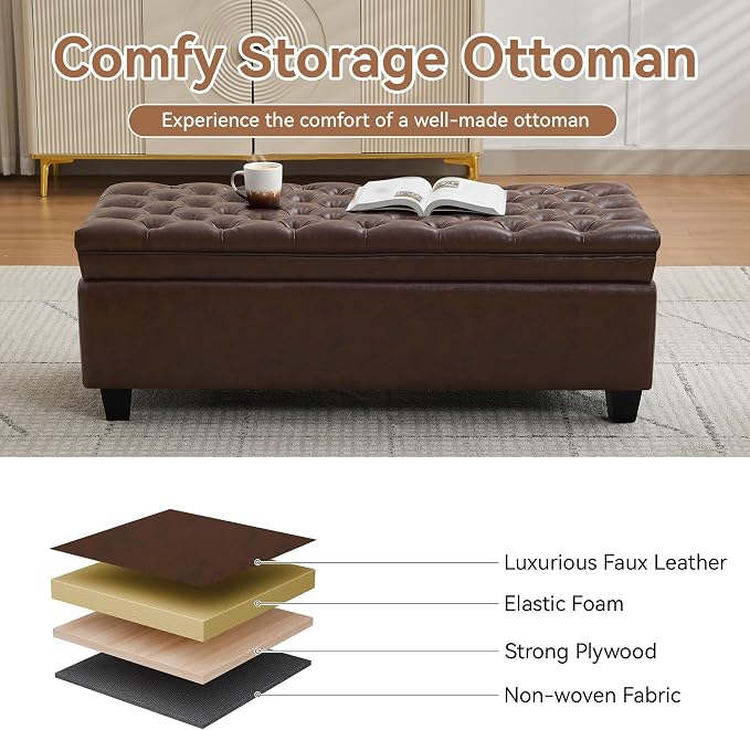 WUTUTUEE 50" Faux Leather Storage Ottoman Bench, End of Bed Upholstered - Image 5