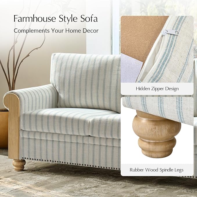 EcoHarbor Living 3-Seater Couch, Stripe 81" Mid-Century Modern Upholstered Sofa - Image 6