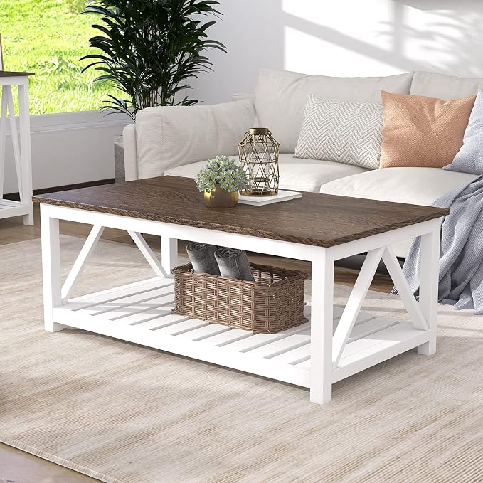 ChooChoo Farmhouse Coffee Table, Rustic Vintage Living Room Table by ChooChoo