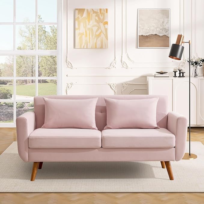 Tbfit 65" W Loveseat Sofa, Velvet Mid Century Modern Love Seat Couches - Image 3