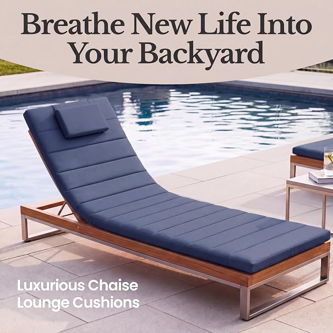 Quilted Chaise Lounge Outdoor Patio Furniture Cushions | Water-Resistant Patio - Image 2