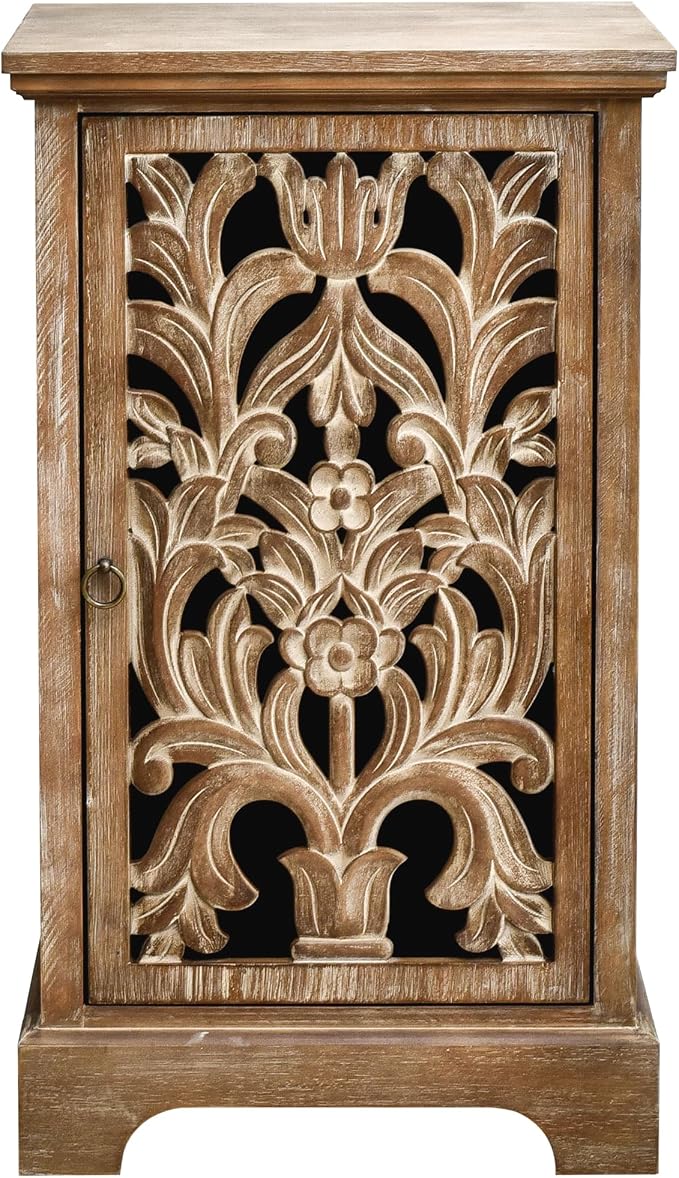 eHemco Vintage Hollow Carved Door End Table, Storage Cabinet - Image 4