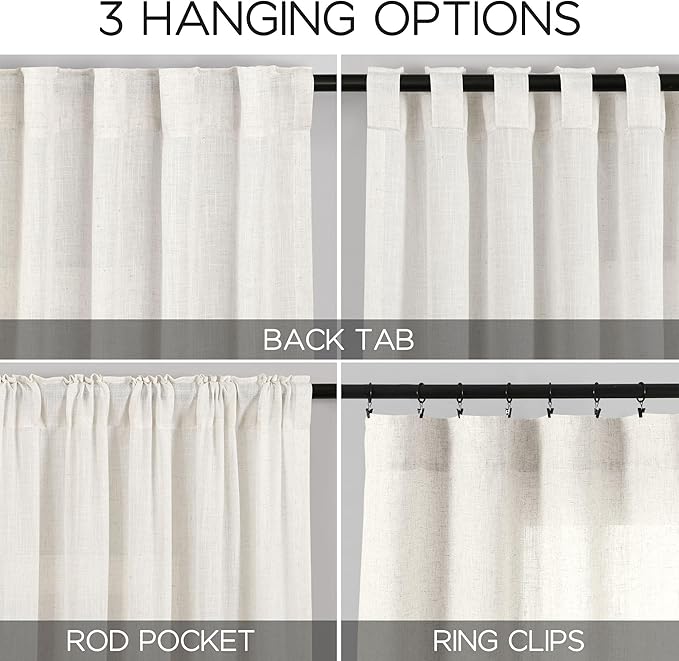 Nanspring Beige White Linen Curtains 84 Inch Length 2 Panels Set - Image 2