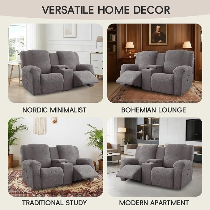 Recliner Loveseat Covers with Console, 6-Piece Stretch Geometric Strokes - Image 7