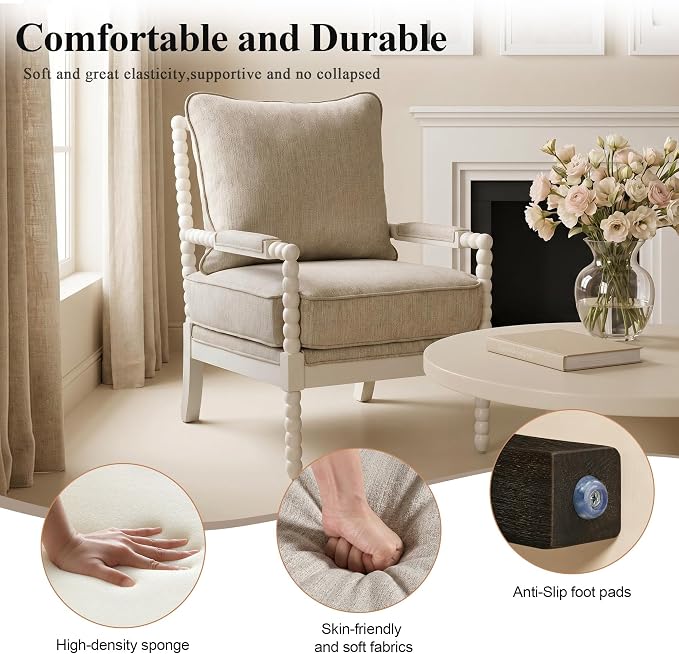 DUHOME Linen Fabric Spindle Accent Chairs Set of 2 - Image 5