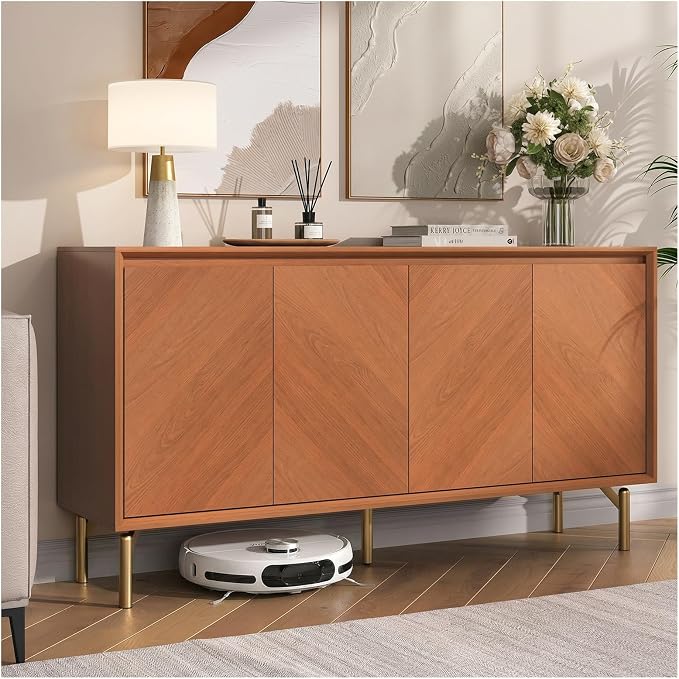 JOINICE Storage Cabinet, Mid-Century Modern Wood Accent Cabinet, Chevron by Joinice