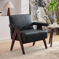 STHOUYN Black Leather Accent Chairs, Mid Century Modern Chair, Side Arm Chairs by STHOUYN
